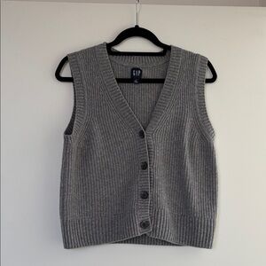Gap Cotton Wool Blend Gray Ribbed Button Down Sweater Vest/Gilet S EUC